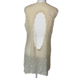Anrabess Crochet S Knit Cover Up Dress Cream Sleeveless Open Back Beach Cottage